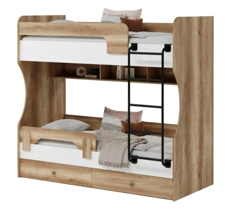 Кровать 2-х ярусная Омега (цвет белый + лестница черная) 190х80 от Династия Kids