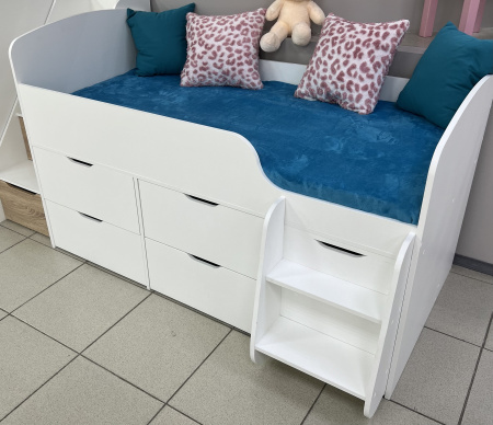 Кровать-чердак Малыш 7 (цвет белый) 160х80 с 4 ящиками от Династия Kids