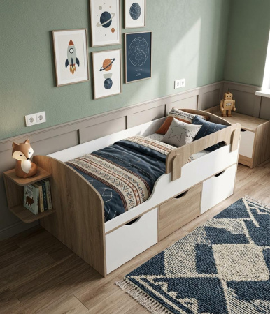 Кровать Малыш 160х80  (дуб сонома + белый) от Династия Kids