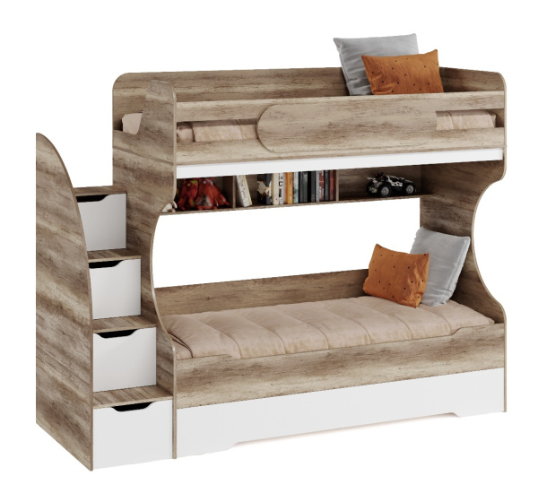 Кровать 2-х ярусная БИГ (дуб каньон + белый) 200х90 от Династия Kids