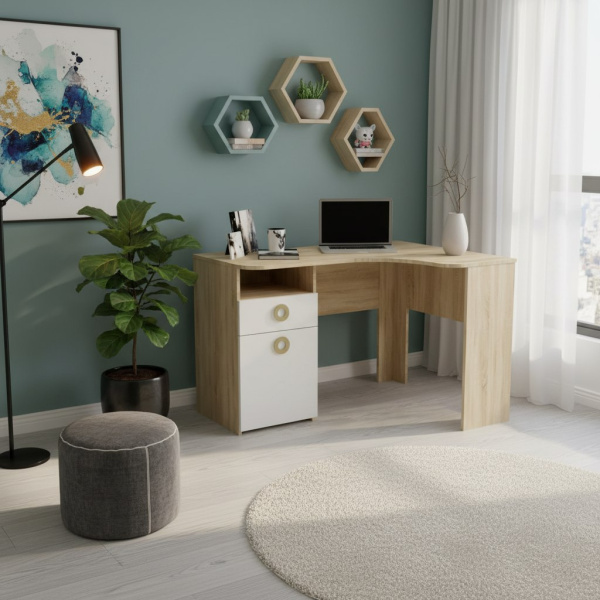 Стол угловой коллекции Юниор (дуб сонома+белый) правый/левый