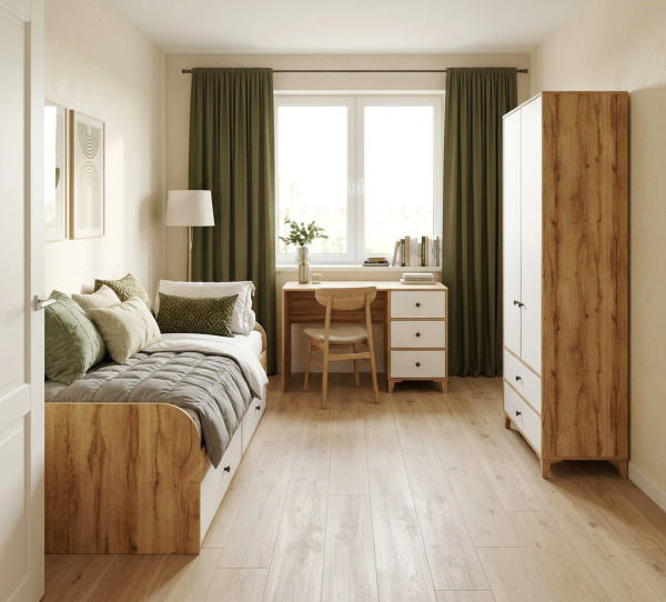 Комплект мебели Альви: кровать 190х90 + стол + полка + шкаф от Династия Kids