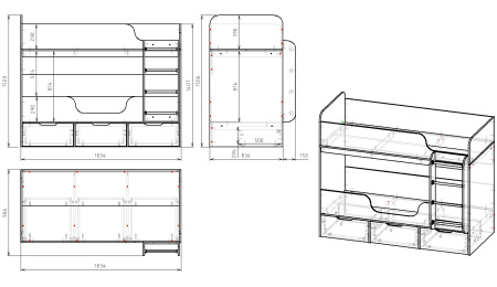 Кровать 2-х ярусная Малыши Двойняшки 180х80 (дуб золотистый + белый) от Династия Kids
