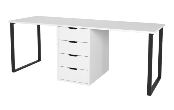 Стол Дуэт 2000 мм (белый + опоры черные). Столешница 22 мм