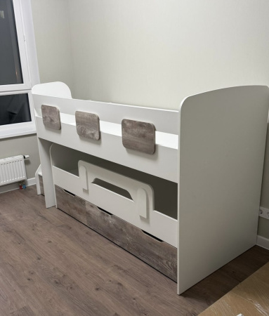 Кровать 2-х ярусная Городок 190х90 + 180х80  (дуб золотистый + белый) от Династия Kids