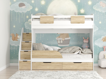 Двухъярусная кровать Дуэт (белый + дуб сонома) 180х80 от Династия Kids