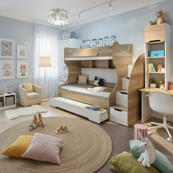 Кровать БИГ 120х200 (дуб золотистый + белый) от Династия Kids