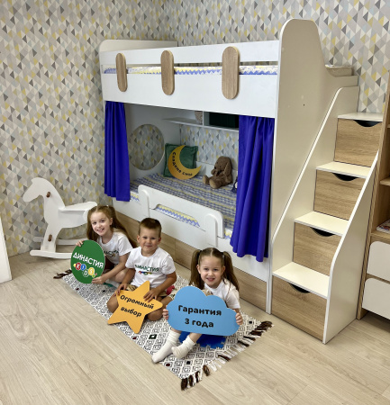 Двухъярусная кровать Фортуна 180х80 (белый + дуб сонома) от Династия Kids