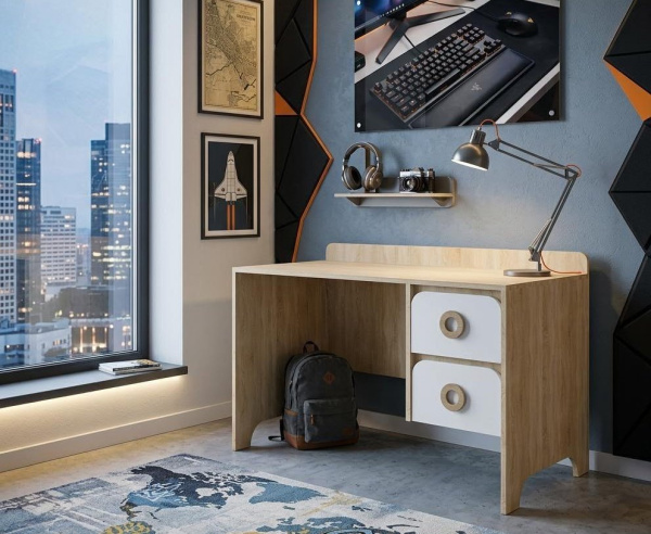 Стол письменный Юни ширина 1000 (дуб сонома+белый)