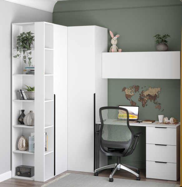 Комплект Брайт: угловой шкаф + пенал + стеллаж торцевой + стол + полка