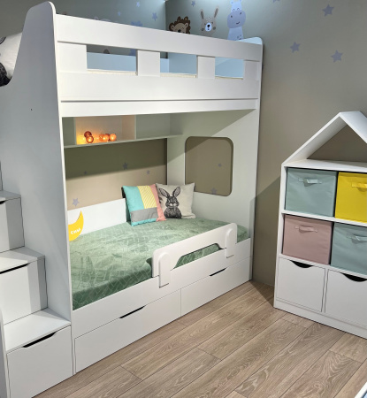 Кровать 3-х ярусная Квартет (цвет белый)