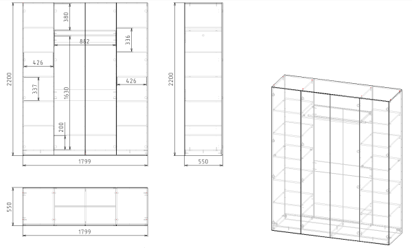Шкаф 4-х дверный коллекции Брайт Графит  от Династия Kids