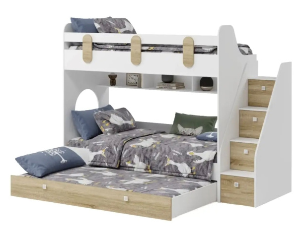 Кровать двухъярусная 190х80 Фортуна-3 (корпус белый + фасады дуб сонома) 