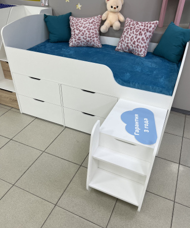 Кровать-чердак Малыш 7 (цвет белый) 160х80 с 4 ящиками от Династия Kids