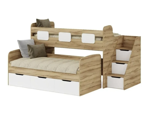 Кровать 2-х ярусная Городок 190х90 + 180х80  (дуб золотистый + белый)