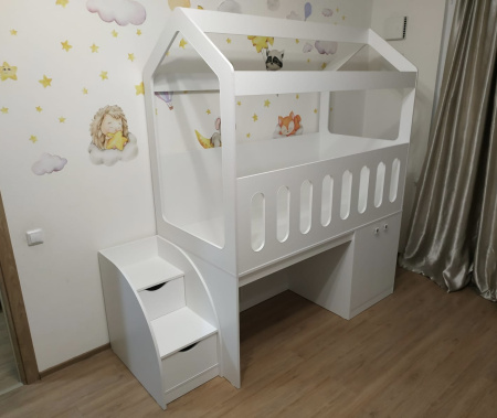 Кровать-чердак 160х80 Теремок (цвет белый) от Династия Kids