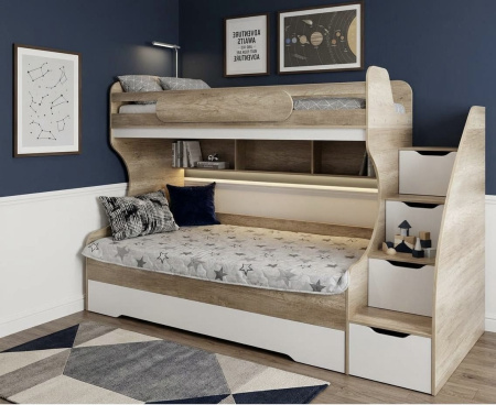Кровать 2-х ярусная БИГ (дуб каньон + белый) 200х90 от Династия Kids