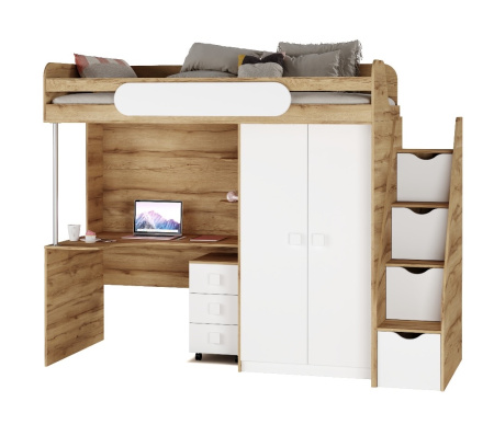 Кровать-чердак Колледж-2 (цвет белый) 200х90  от Династия Kids