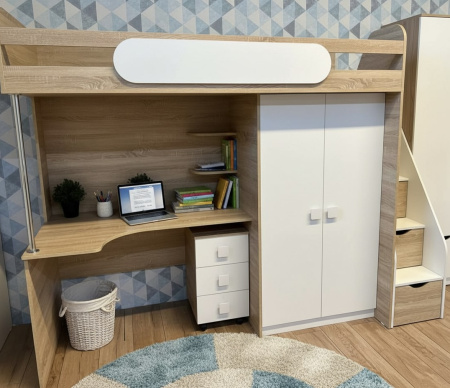 Кровать-чердак Колледж-2 (велюр + белый) 200х90  от Династия Kids