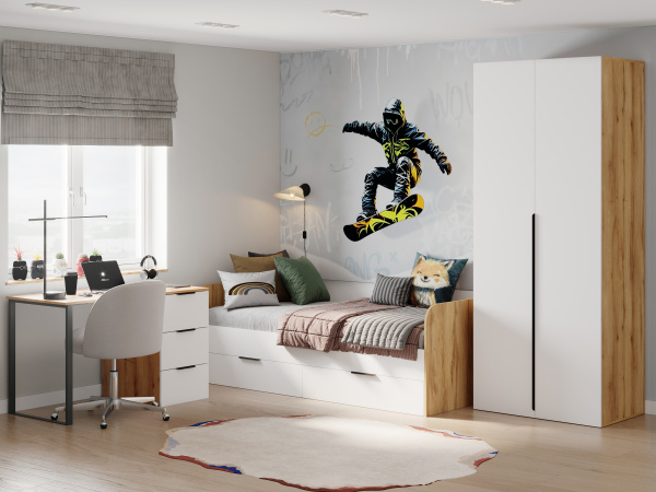 Комплект мебели Брайт Золотистый: стол 1200 мм + кровать 200х90 + шкаф от Династия Kids