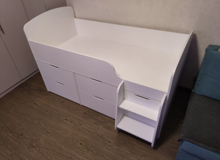 Кровать-чердак Малыш 7 (цвет белый) 160х80 с 4 ящиками от Династия Kids