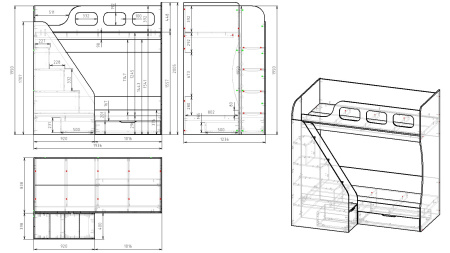 Кровать 2-х ярусная 190х80 Умка-6 (велюр + белый) от Династия Kids