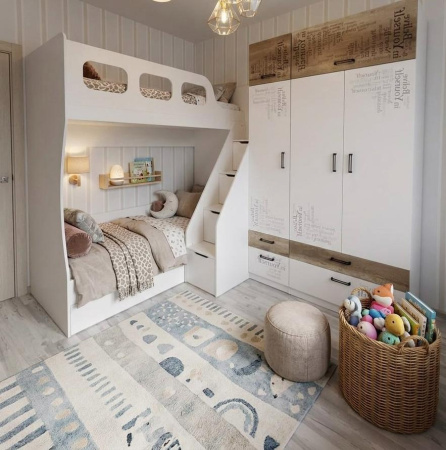 Кровать 2-х ярусная Умка-6 (корпус дуб золотистый + фасады белые) от Династия Kids