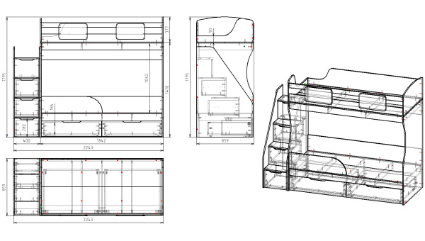Двухъярусная кровать Дуэт 180х80  с бортиком от Династия Kids