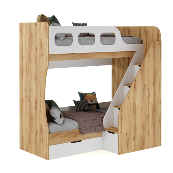 Кровать 2-х ярусная Умка-6 (корпус дуб золотистый + фасады белые)