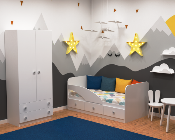 Комплект детской мебели: кровать Умка с бортиком + шкаф