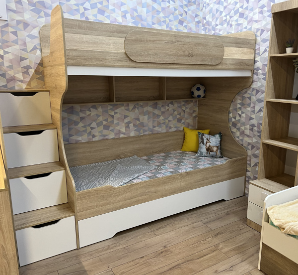 Кровать Биг (дуб сонома + белый) 200х90 от Династия Kids