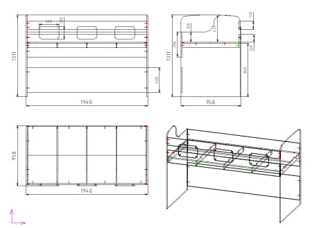 Кровать 2-х ярусная Городок 190х90 + 180х80  (дуб золотистый + белый) от Династия Kids