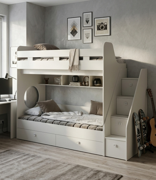 Кровать 2-х ярусная Юниор-1 (дымчато-серый) 190х80