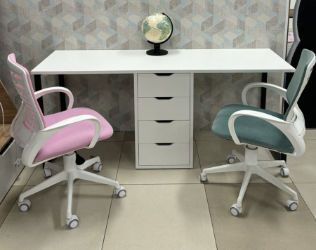 Стол Дуэт 2200 мм (белый + опоры черные). Столешница 22 мм от Династия Kids