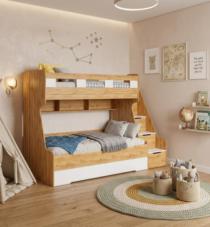 Кровать РУМ 120х200 (корпус дуб золотистый + фасады белые) от Династия Kids