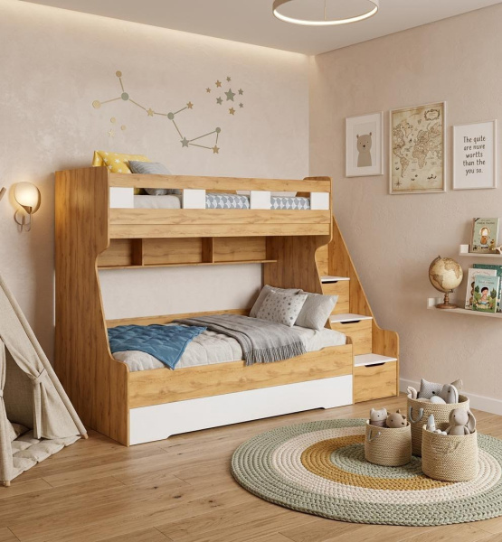 Кровать РУМ 120х200 (корпус дуб золотистый + фасады белые)