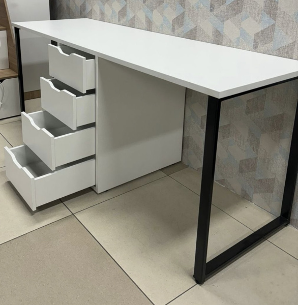 Стол Дуэт 2400 мм (две тумбы) белый + опора черная. Столешница 22 мм от Династия Kids