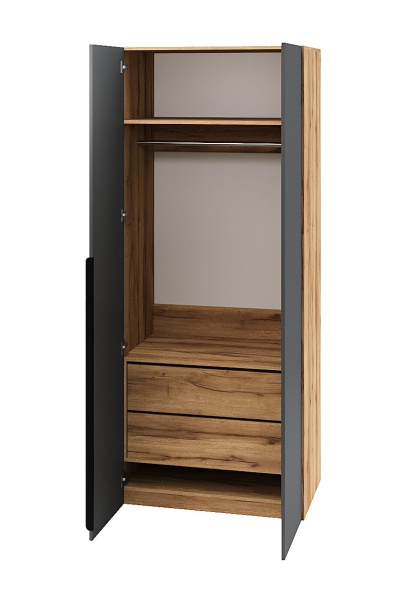 Шкаф 2-х дверный Брайт Графит (внутри штанга + ящик)