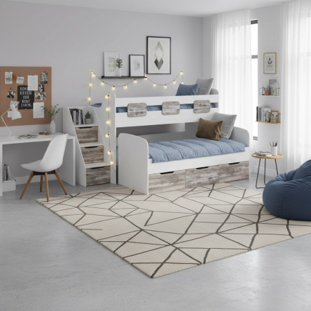 Кровать 2-х ярусная Городок 190х90 + 180х80  (дуб золотистый + белый) от Династия Kids