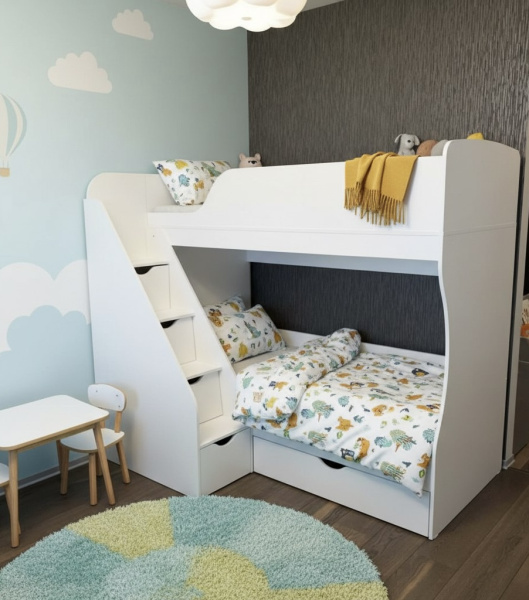 Двухъярусная кровать 90х200 Умка-3 (цвет белый) от Династия Kids