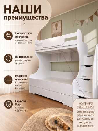 Кровать БИГ 120х200 (дуб сонома + белый) от Династия Kids